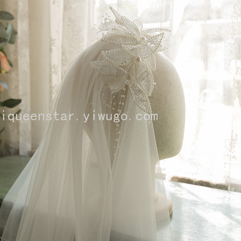 Bride's hair accessory, lace, white mesh hair band, new wedding dress veil, studio photography props, retro headwear
