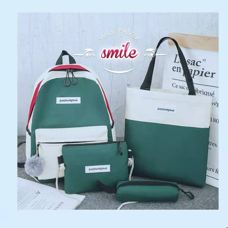 2021 New style backpack, casual student schoolbag, customized LOGO, Korean-style trendy travel bag, tutorial bag, four-piece set