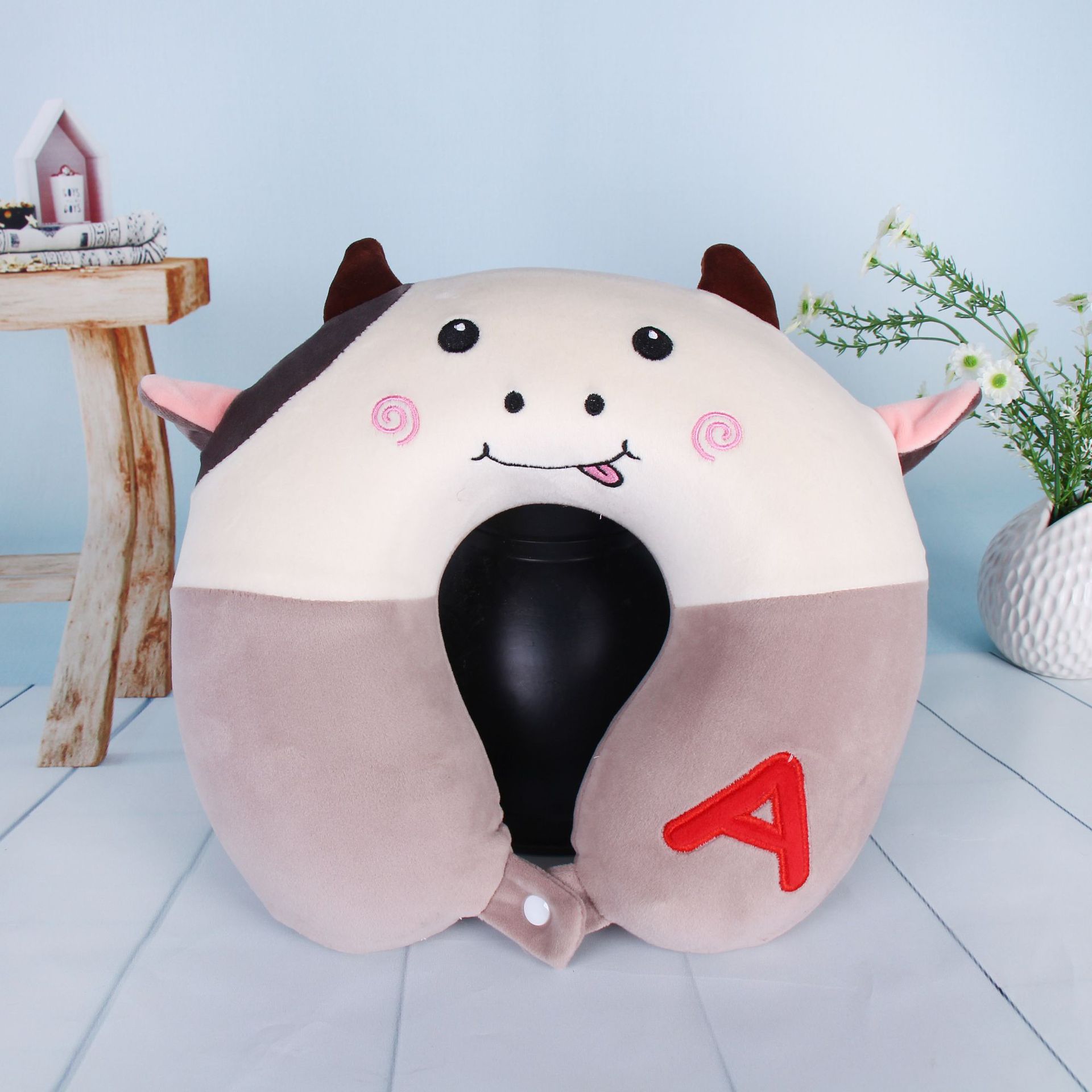 Customized logo memory foam core U-shaped neck pillow, cartoon cute little calf pillow, plush toy Specification image