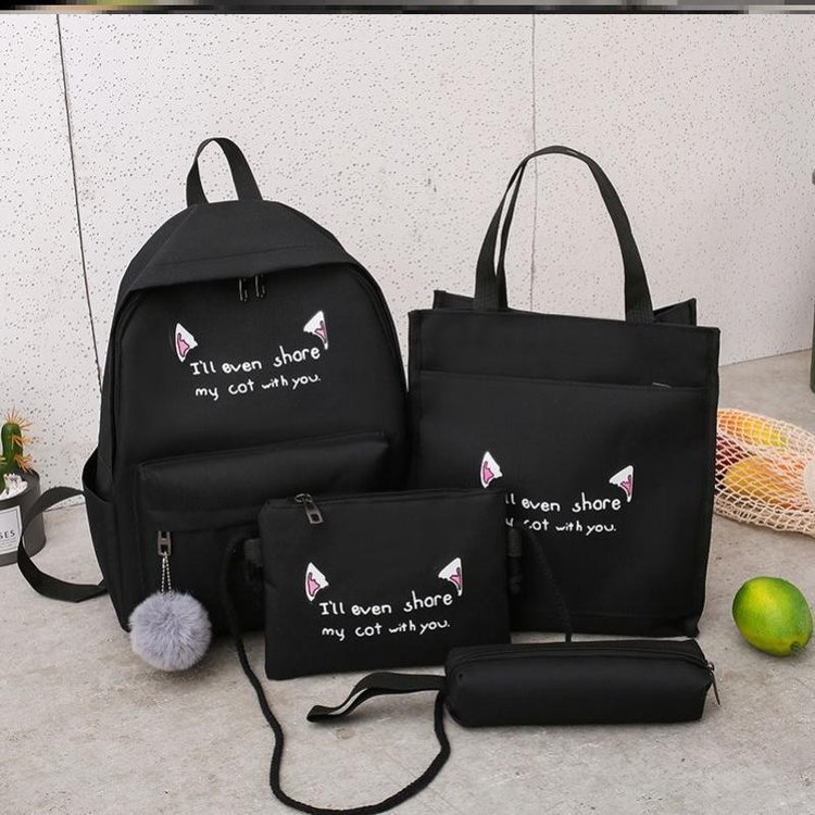 2021 Autumn New Style backpack, fashionable and trendy four-piece set, canvas cat ear backpack, student bag, one dai Application Scenario