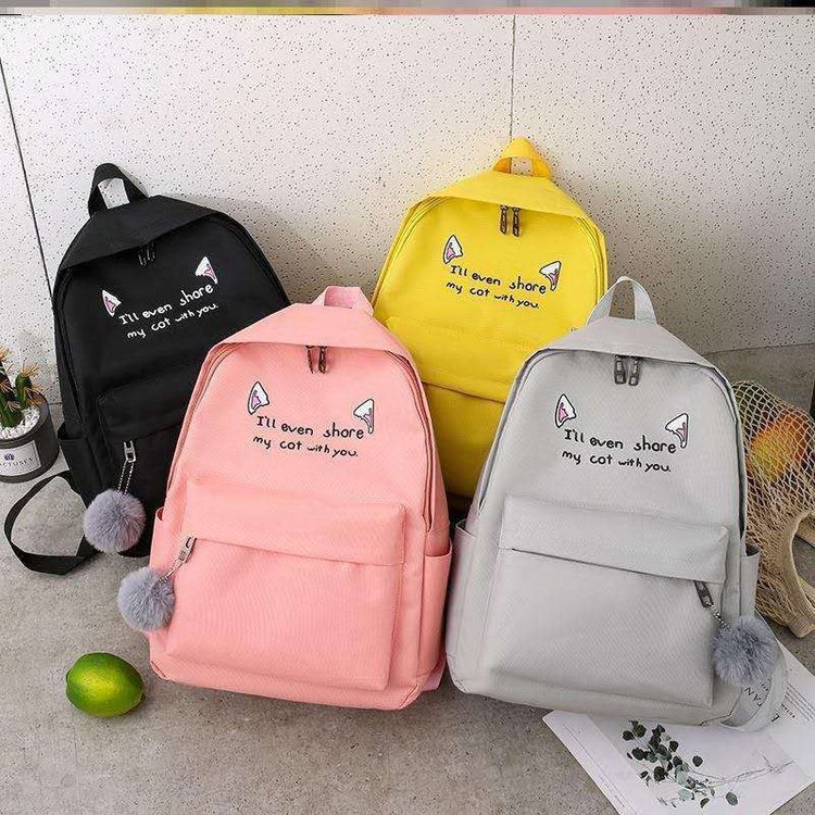 2021 Autumn New Style backpack, fashionable and trendy four-piece set, canvas cat ear backpack, student bag, one dai