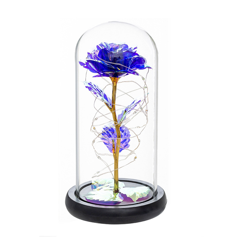 Gold foil rose, glass cover with led light, simulated eternal flower, Christmas and Valentine's Day handicraft and display piece Item Picture