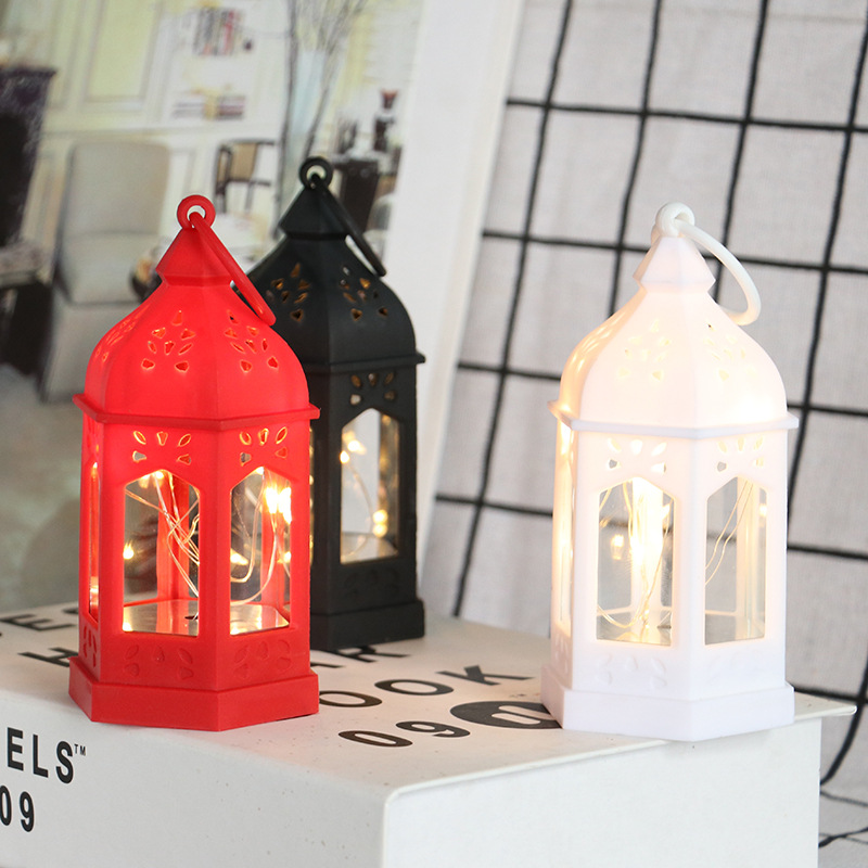 European-style small hexagonal Moroccan wind Lantern Festival decoration, retro plastic glass high-transparency light string, lantern, candle stand