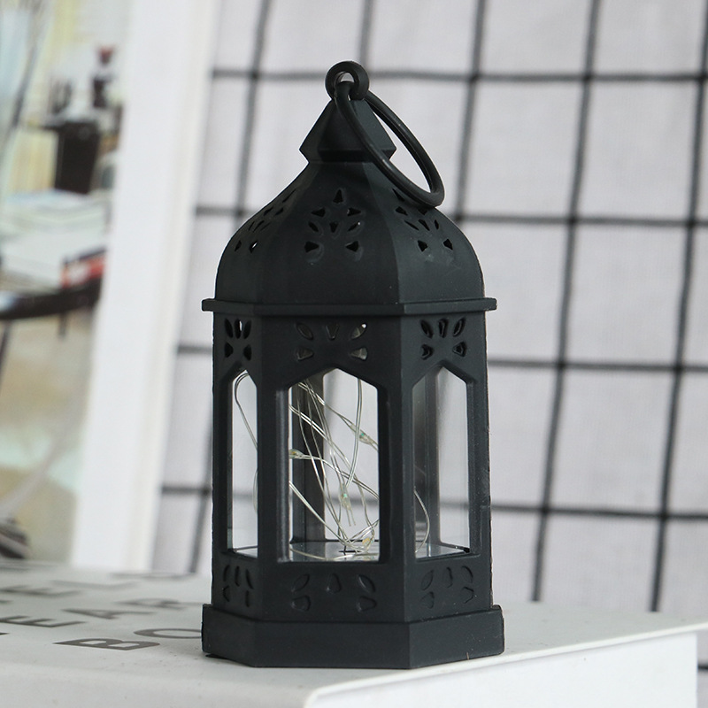 European-style small hexagonal Moroccan wind Lantern Festival decoration, retro plastic glass high-transparency light string, lantern, candle stand details Picture