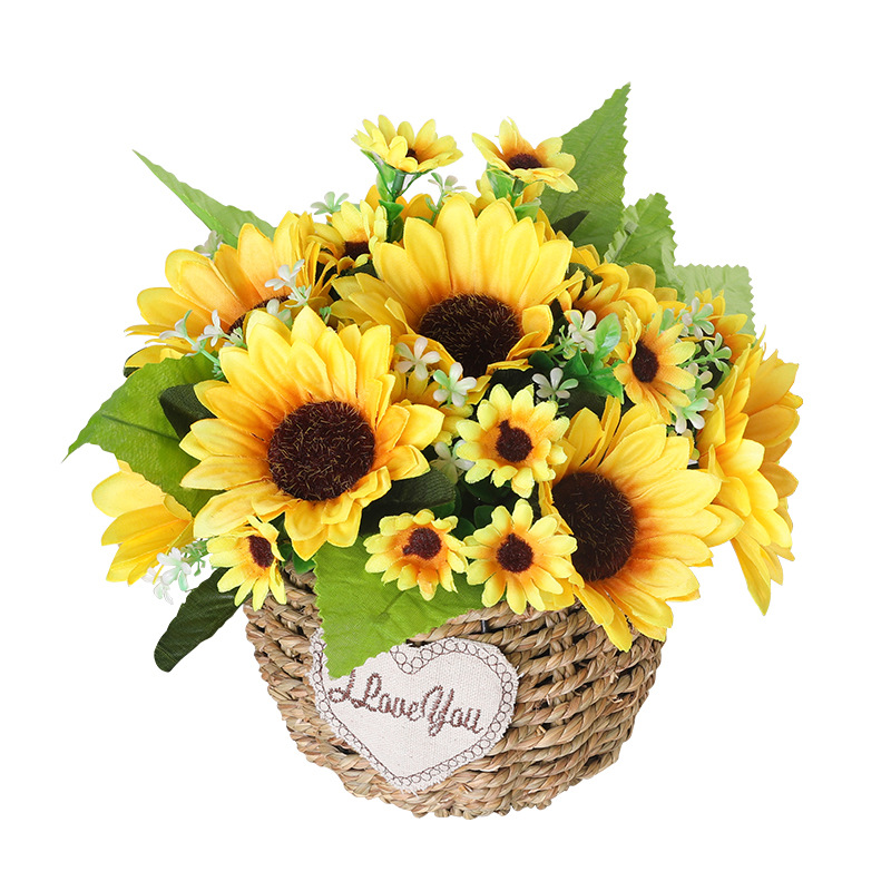 Factory wholesale of artificial sunflowers, wedding photography plastic flowers, living room ornaments, home decoration artificial sunflowers Item Picture