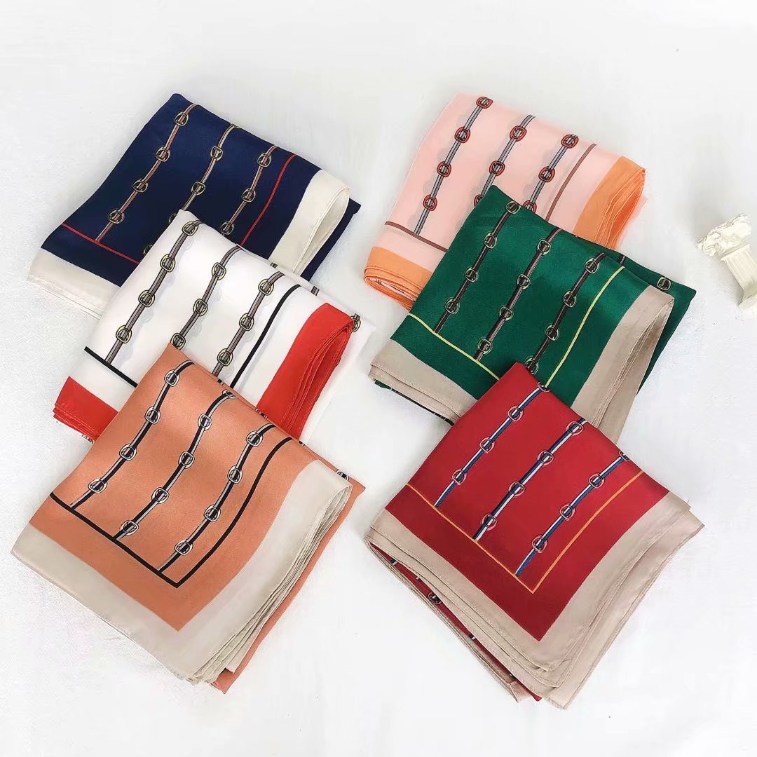 Imitation silk 70*70 square scarf, silk hand feel, silk scarf, scarf, bag towel, hair band, chain buckle