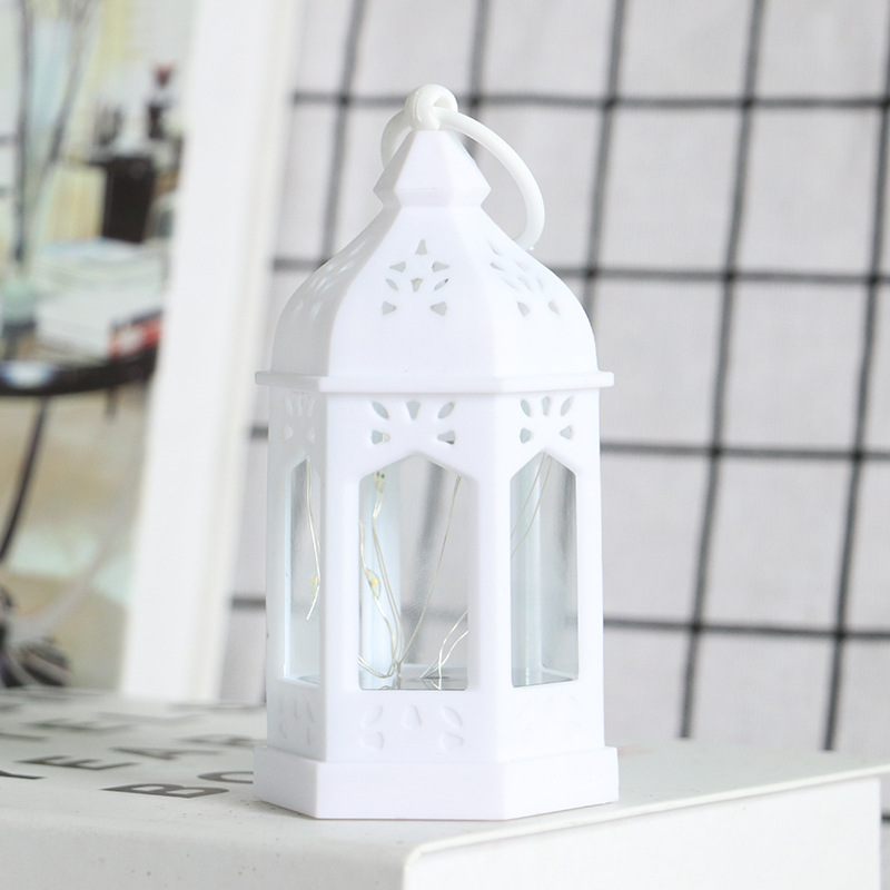 European-style small hexagonal Moroccan wind Lantern Festival decoration, retro plastic glass high-transparency light string, lantern, candle stand Specification image