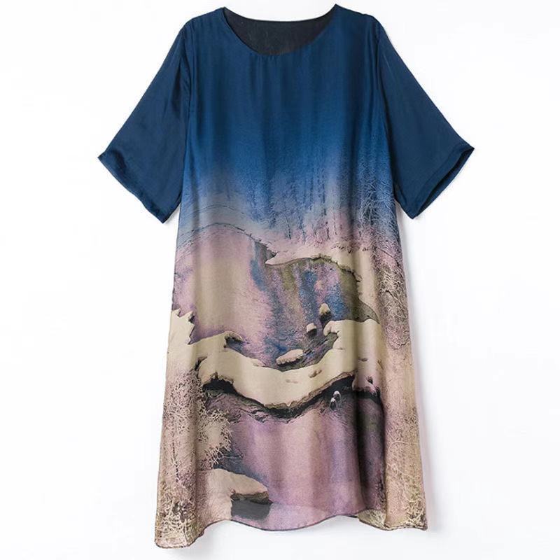 The new summer dress for middle-aged and elderly mothers in 2021 is a long, loose, large-sized, slimming and trendy ice dress Item Picture