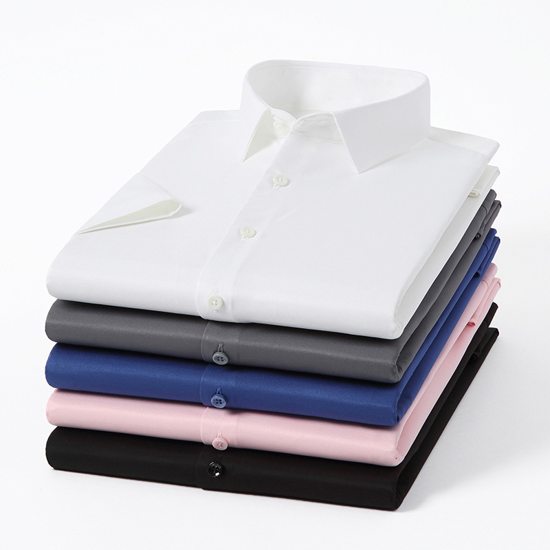 Short sleeve shirt men's summer breathable, sweat absorbing, ironing and wrinkle resistant pure color Korean simple men's shirt men's shirt