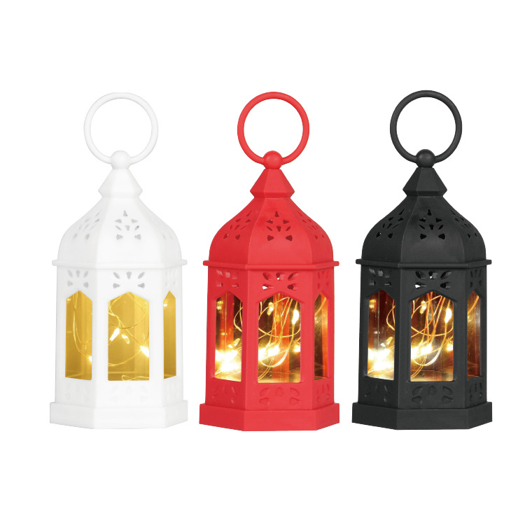 European-style small hexagonal Moroccan wind Lantern Festival decoration, retro plastic glass high-transparency light string, lantern, candle stand Item Picture