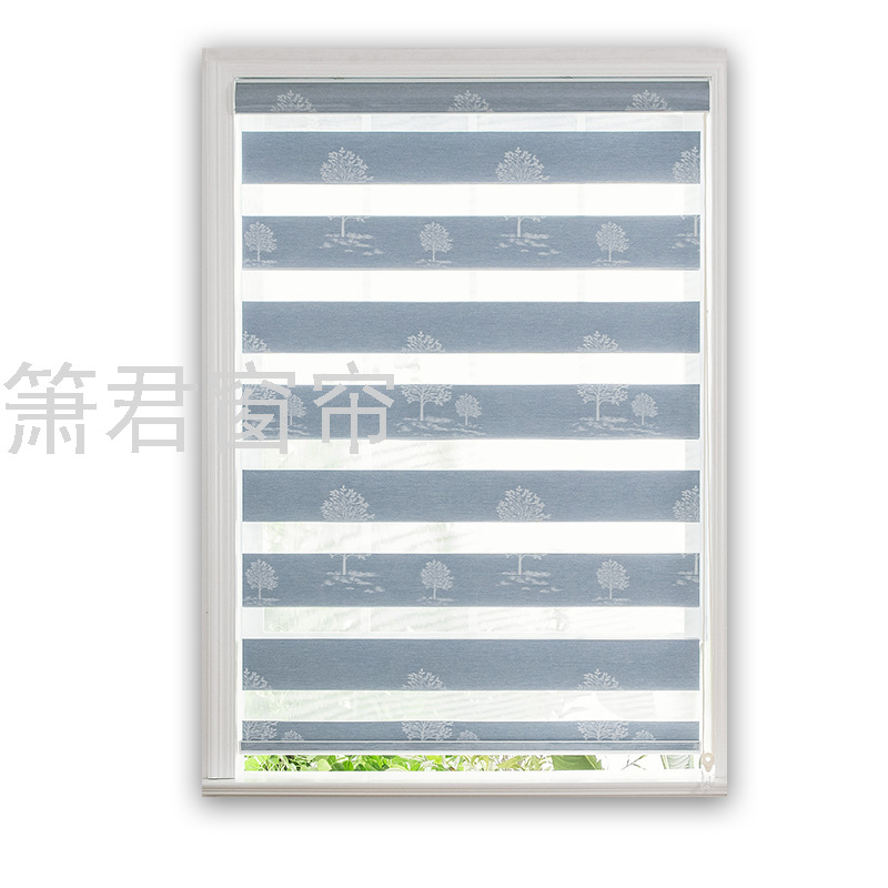 百叶窗帘卷帘柔纱帘窗帘遮光帘手动拉绳双层提花柔纱帘印花窗帘成品