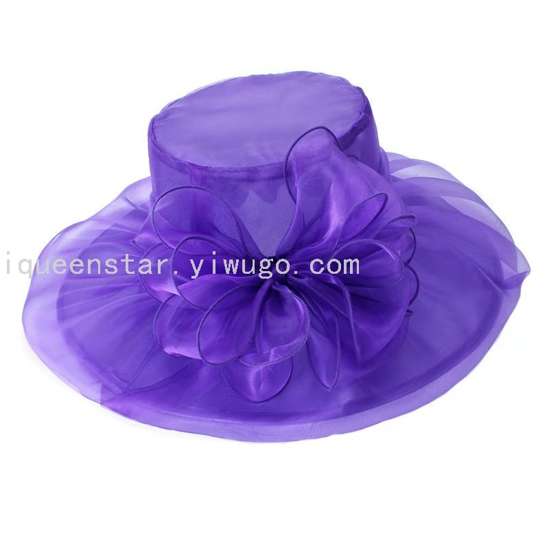 New European and American women's hats, bow net gauze hats, spring and summer outings, beach sun hats, wide-brimmed sun hats