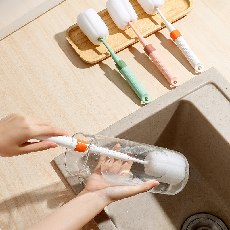 1139 extendable and extended handle sponge cup brush cleaning brush, thermos cup water bottle brush, cup washing brush, baby bottle cleaning brush details Picture