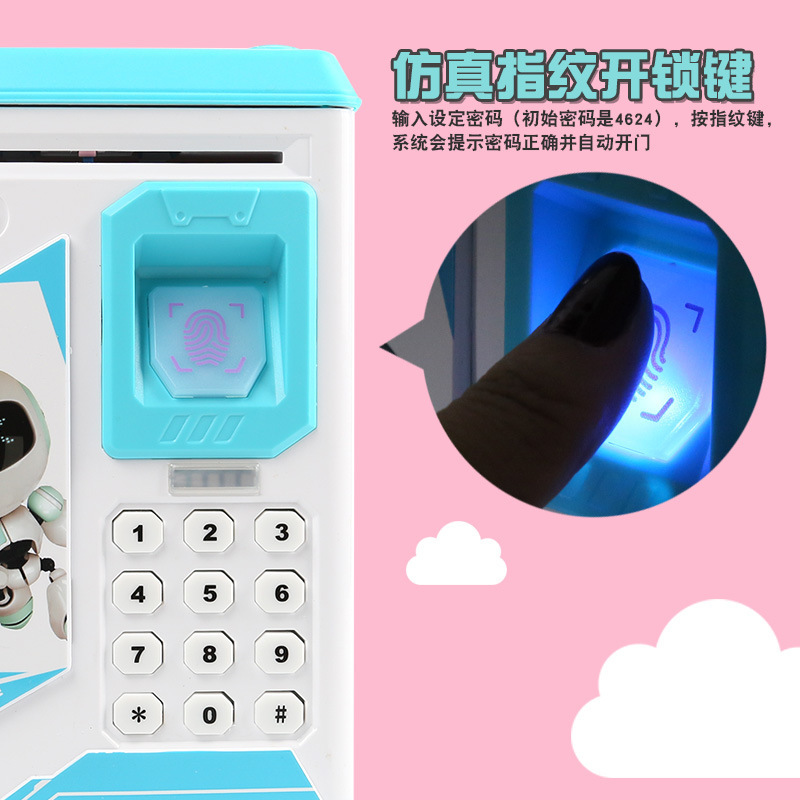 906 Fingerprint password box, automatic money roll, ATM piggy bank, Money box, safe, children's birthday gift, toy Application Scenario