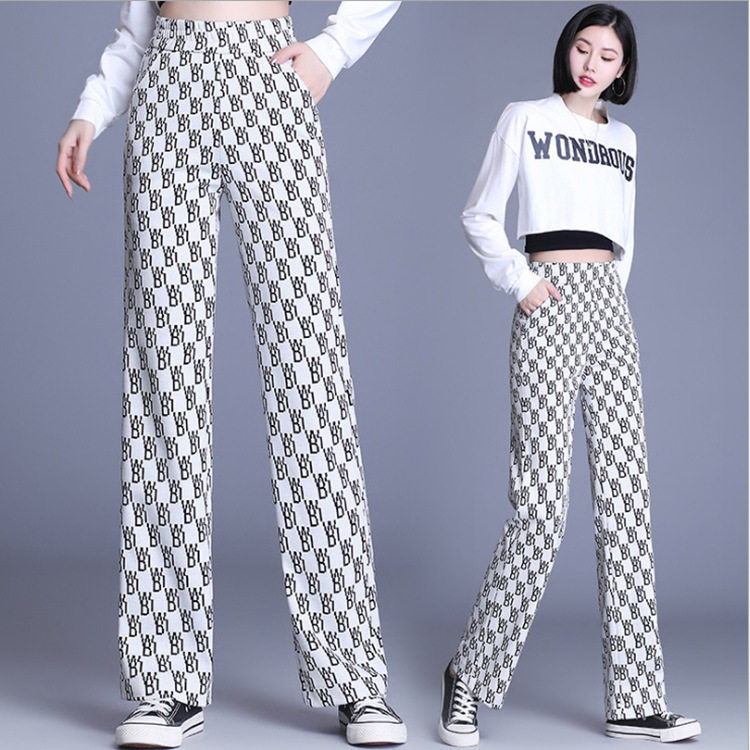 Wide-leg pants for women in 2021, high-waisted and slimming casual pants, spring and autumn Korean style letter loose straight-leg pants, long pants trend Specification image