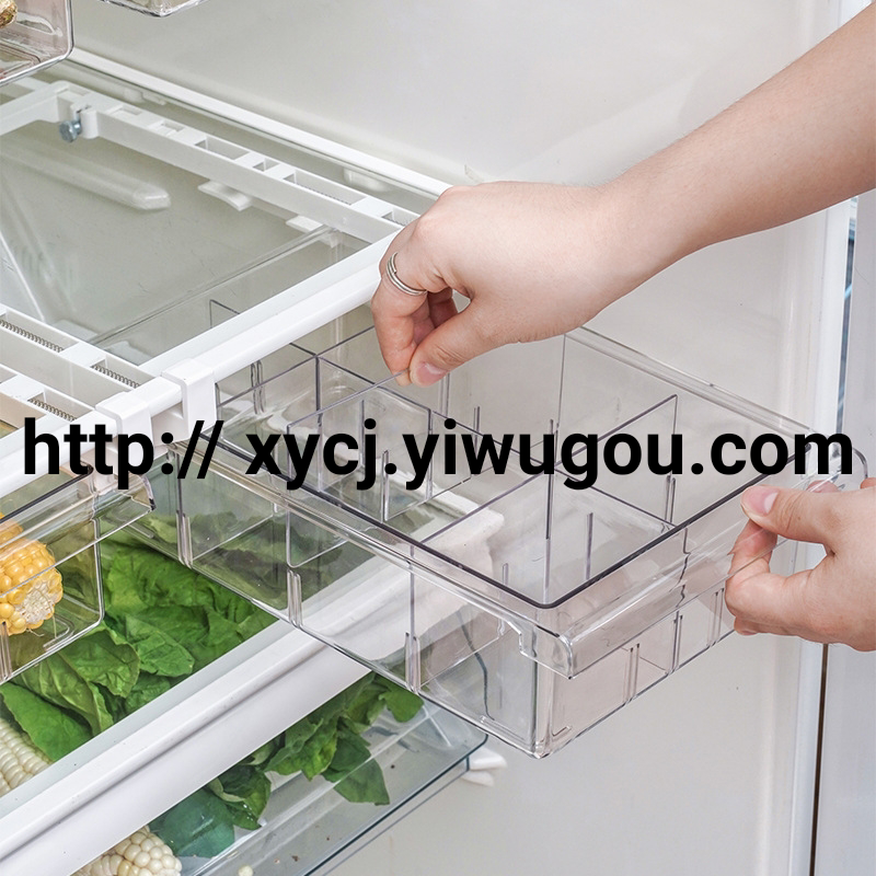 Refrigerator drawer storage box without compartments, 4-compartment food organizer, transparent rectangular storage box