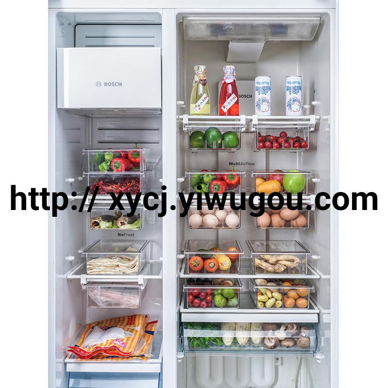 Refrigerator drawer storage box without compartments, 4-compartment food organizer, transparent rectangular storage box Application Scenario