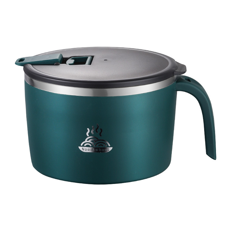 304 stainless steel instant noodle cup with lid, fast food cup, large capacity, thickened sealed instant noodle bowl with handle, heat-resistant and water-filtering Item Picture