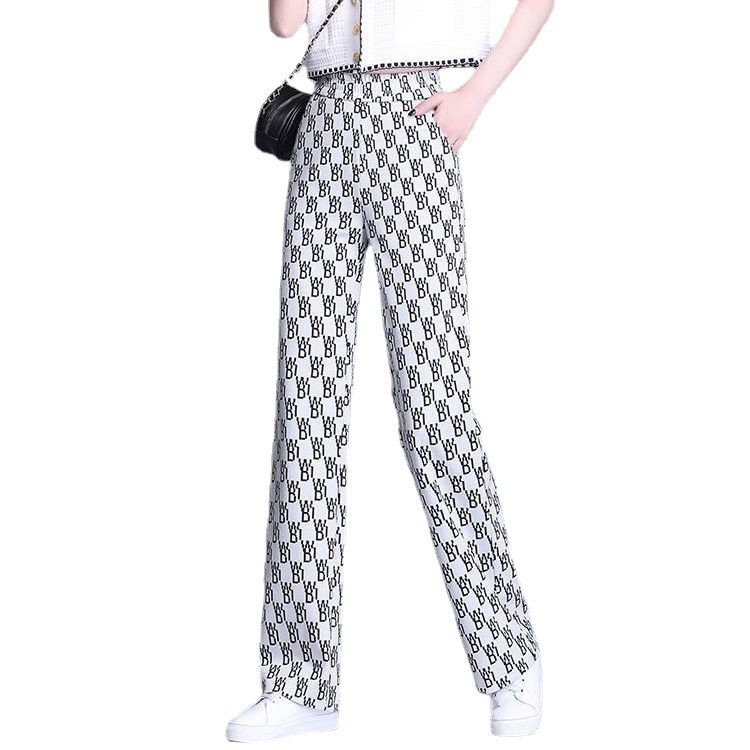 Wide-leg pants for women in 2021, high-waisted and slimming casual pants, spring and autumn Korean style letter loose straight-leg pants, long pants trend Item Picture