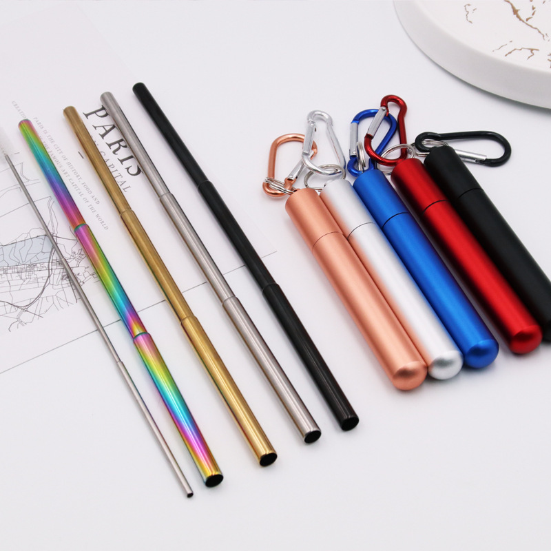 304 stainless steel straw set, telescopic straws, beverage metal straws, portable straw set, custom logo telescopic straw set, multiple colors, portable, easy to clean, reusable straws. Application Scenario