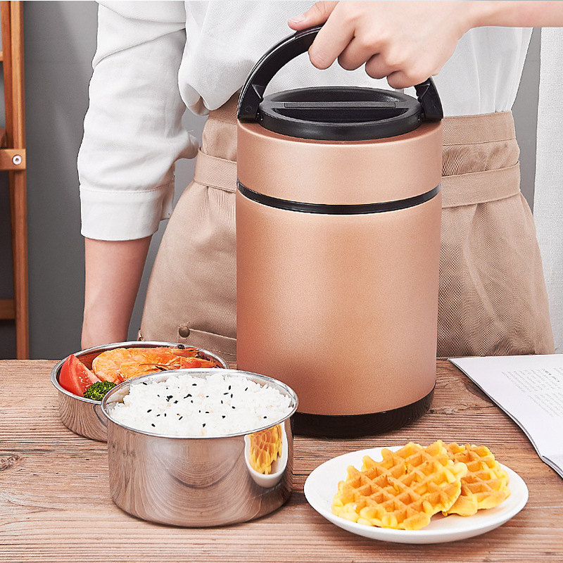 Non-magnetic stainless steel pot, anti-overflow, flat lid, round, portable for office workers, multi-layer for students, large capacity details Picture