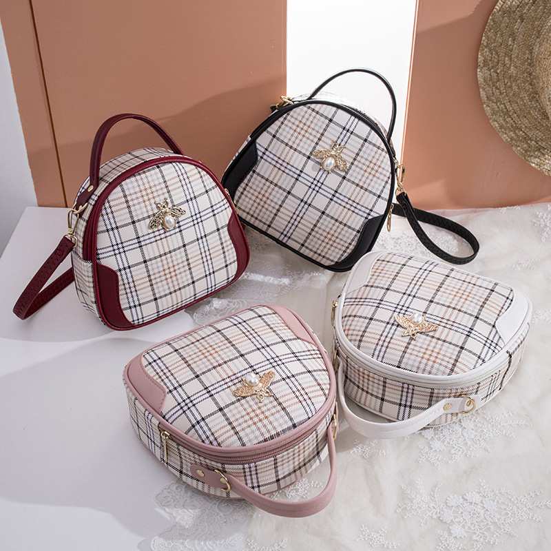 女士包包bags women2020夏季新款小清新格纹pu单肩斜挎包一件代发