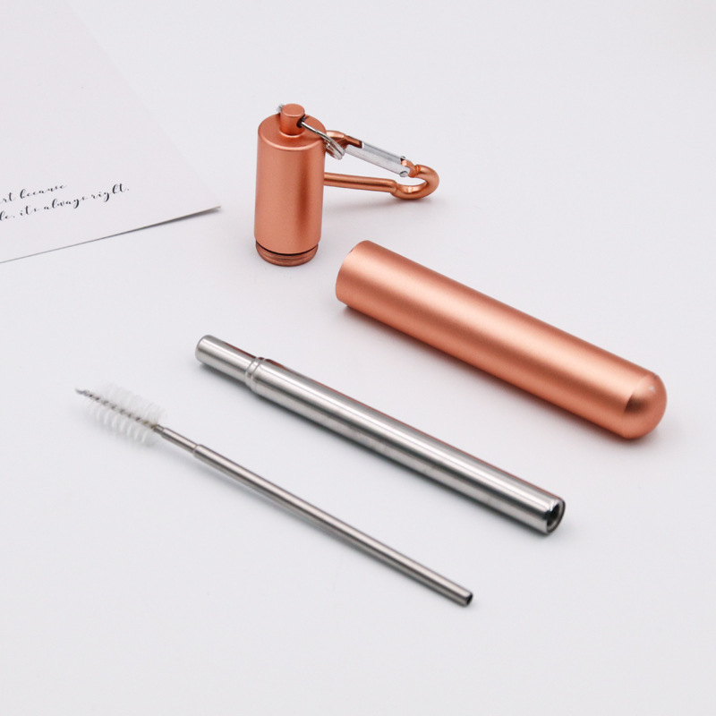 304 stainless steel straw set, telescopic straws, beverage metal straws, portable straw set, custom logo telescopic straw set, multiple colors, portable, easy to clean, reusable straws. details Picture