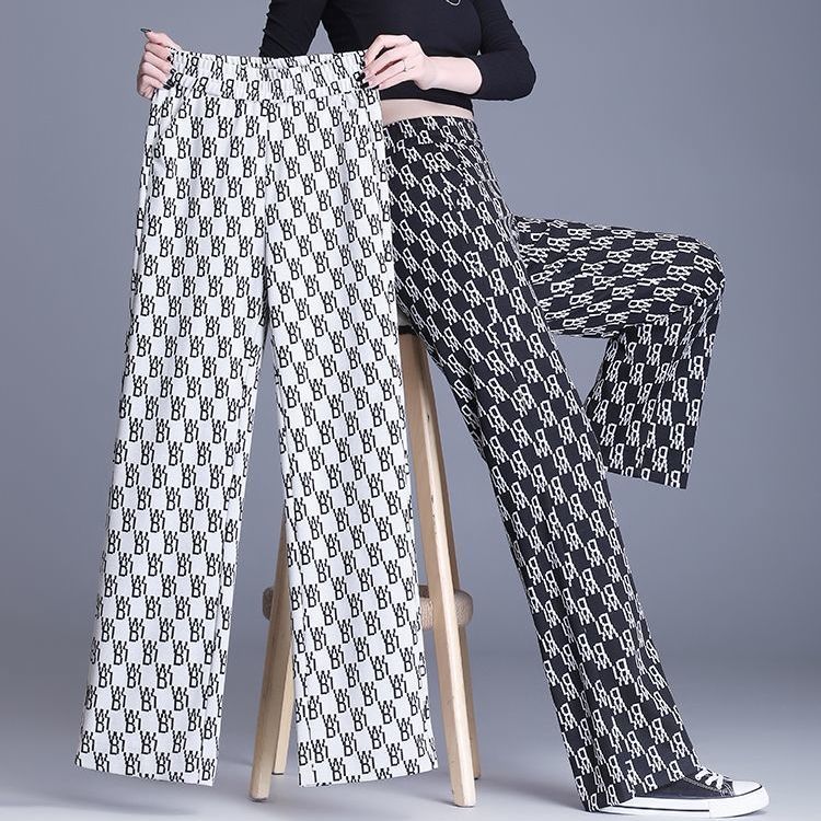 Wide-leg pants for women in 2021, high-waisted and slimming casual pants, spring and autumn Korean style letter loose straight-leg pants, long pants trend