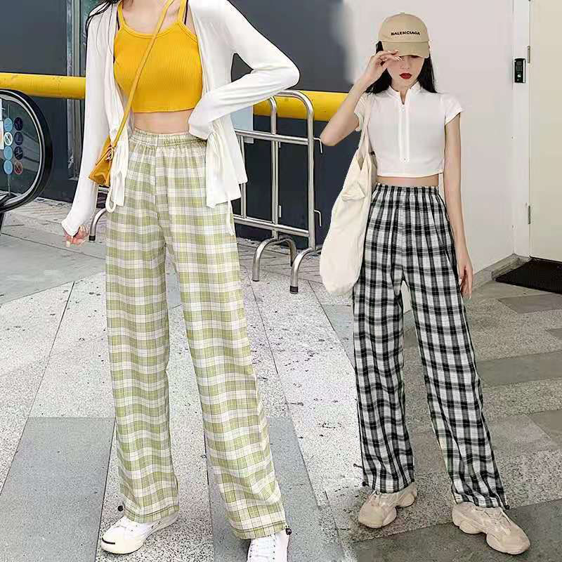 阔腿裤女休闲裤2021新款韩版学生港风田园宽松高腰直筒休闲九分裤