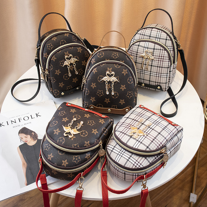 Women's bag 2020 new plaid Presbyterian double swan hanging shoulder small backpack Fashion casual shoulder bag small bag