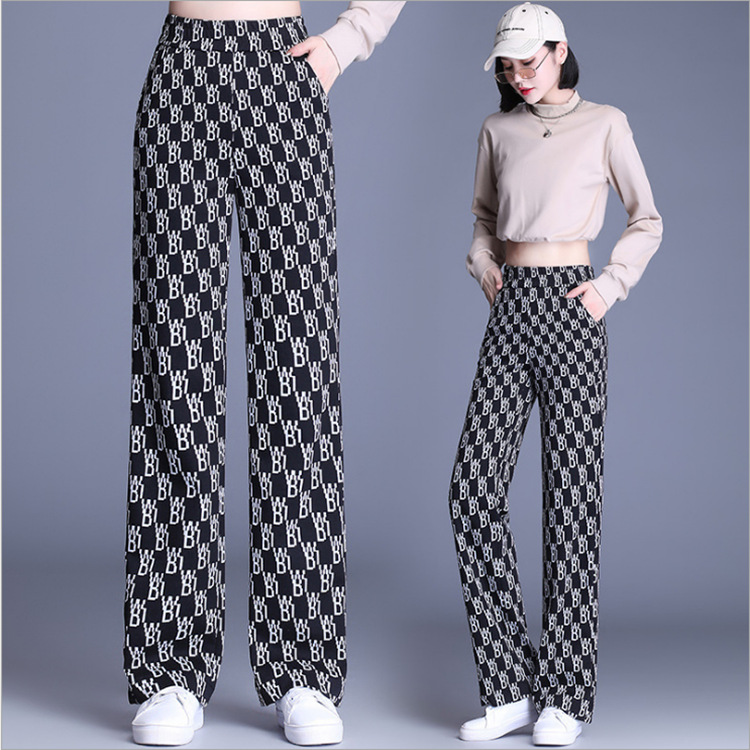 Wide-leg pants for women in 2021, high-waisted and slimming casual pants, spring and autumn Korean style letter loose straight-leg pants, long pants trend details Picture
