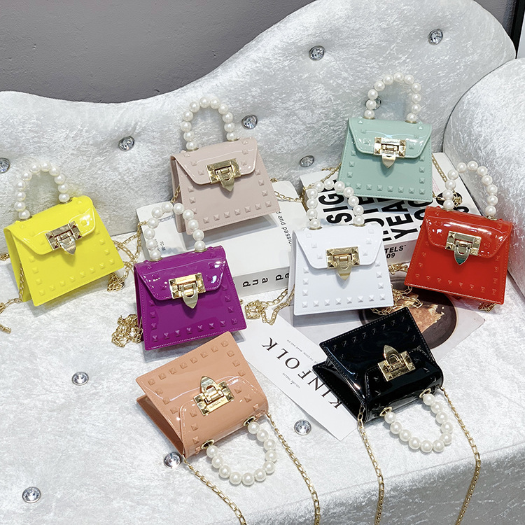 Cross-border Women's Bag 2021 new children's coin purse Mini Warren Jelly Bag One shoulder diagonal pearl handbag