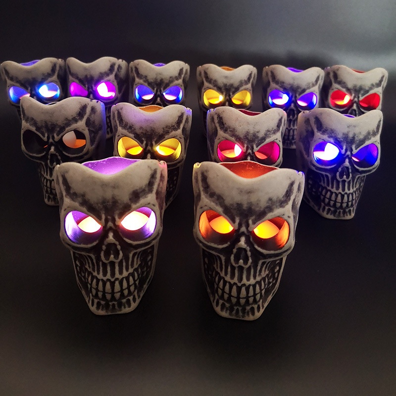 恐怖装饰道具LED闪光鬼头蜡烛灯南瓜灯万圣节灯新款复古骷髅头灯