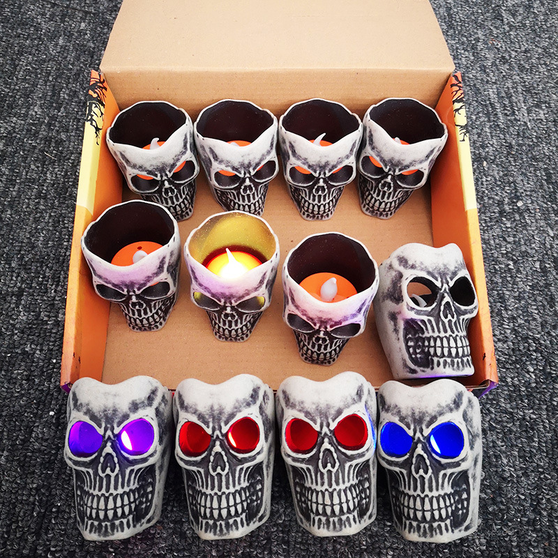 Horror decorative props: LED flashing ghost head candle lamp, pumpkin lantern, Halloween lantern, new retro skull head lamp details Picture