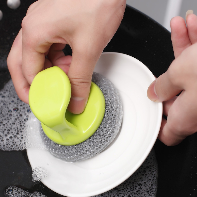 清洁球带手柄短柄可拆卸灶台不断洗锅刷带把清洁球刷不变形可挂式