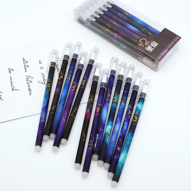 Erasable gel pen for the 12 zodiac signs, easy erasable pen 0.5 full needle tube, rubbing heat dissipation water pen, primary school writing pen Specification drawing