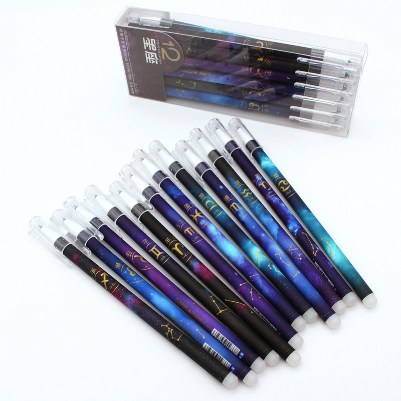 Erasable gel pen for the 12 zodiac signs, easy erasable pen 0.5 full needle tube, rubbing heat dissipation water pen, primary school writing pen Item Picture