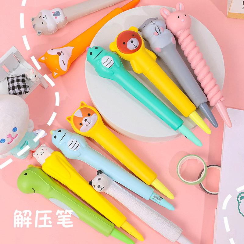 Cute cartoon stress-relieving pen, student fountain pen, shaped pen, stress-relieving gel pen, soft and slow rebound creative signature pen Specification drawing