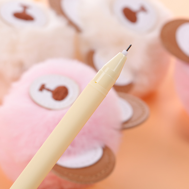 Wholesale of creative cartoon bear pom-ball pens, fluffy and cute ballpoint pens, and student gel pens from South Korea Application Scenario