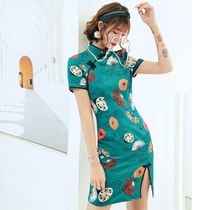 Cheongsam 202 Spring and summer new improved four-sided elastic slim Cheongsam girls daily short cheongsam dress 111