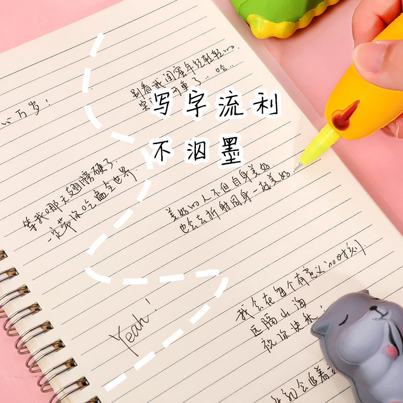Cute cartoon stress-relieving pen, student fountain pen, shaped pen, stress-relieving gel pen, soft and slow rebound creative signature pen Application Scenario