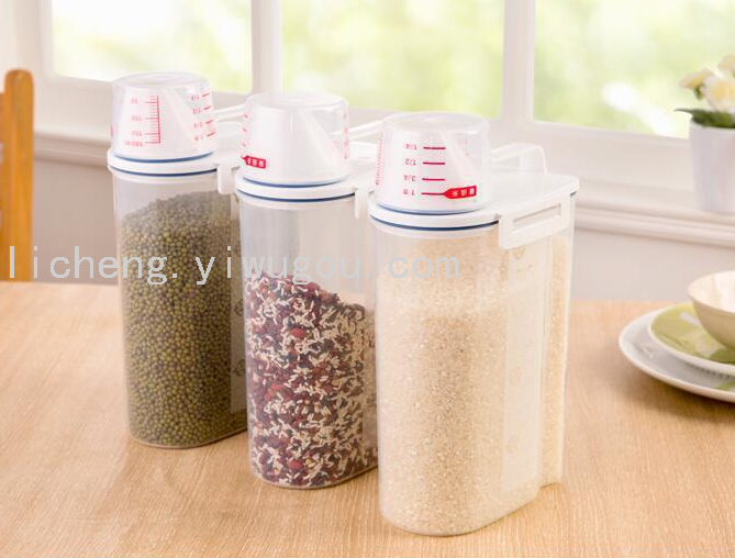 Wholesale transparent grain cans, plastic kitchen sealed cans, rice buckets, storage cans, and five-grain storage boxes Item Picture