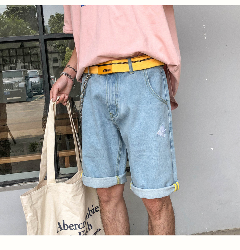 Denim k wide-leg pants, men's loose and trendy ins brand jeans, men's shorts, Hong Kong style trendy thin capri pants details Picture
