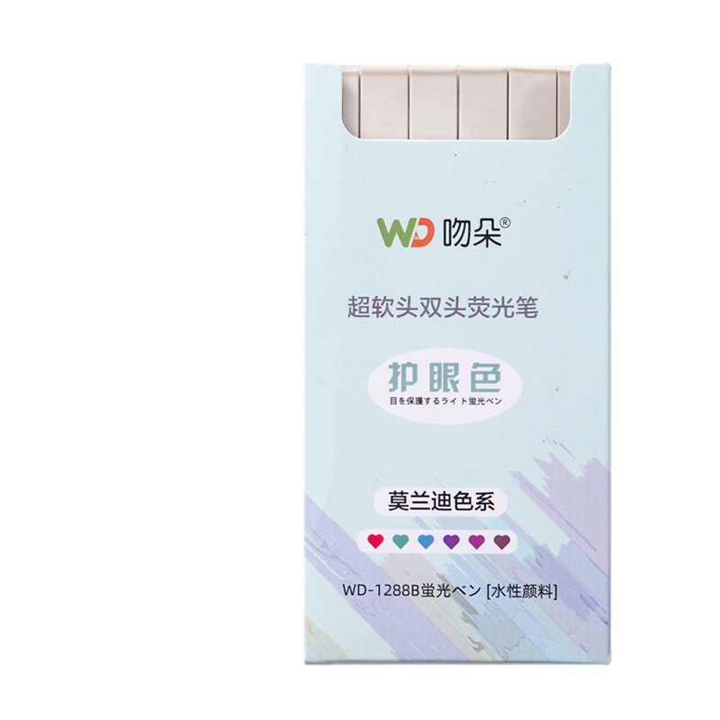 Morandi colored highlighters for students, roughening key point marker pens, box-packed stationery, double-headed highlighters Item Picture