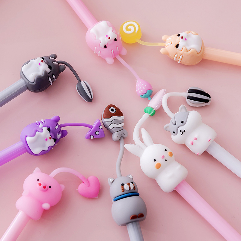 New cartoon-shaped gel pens, cute and creative, girlish stationery, Christmas gifts wholesale, water-based black pens full figure