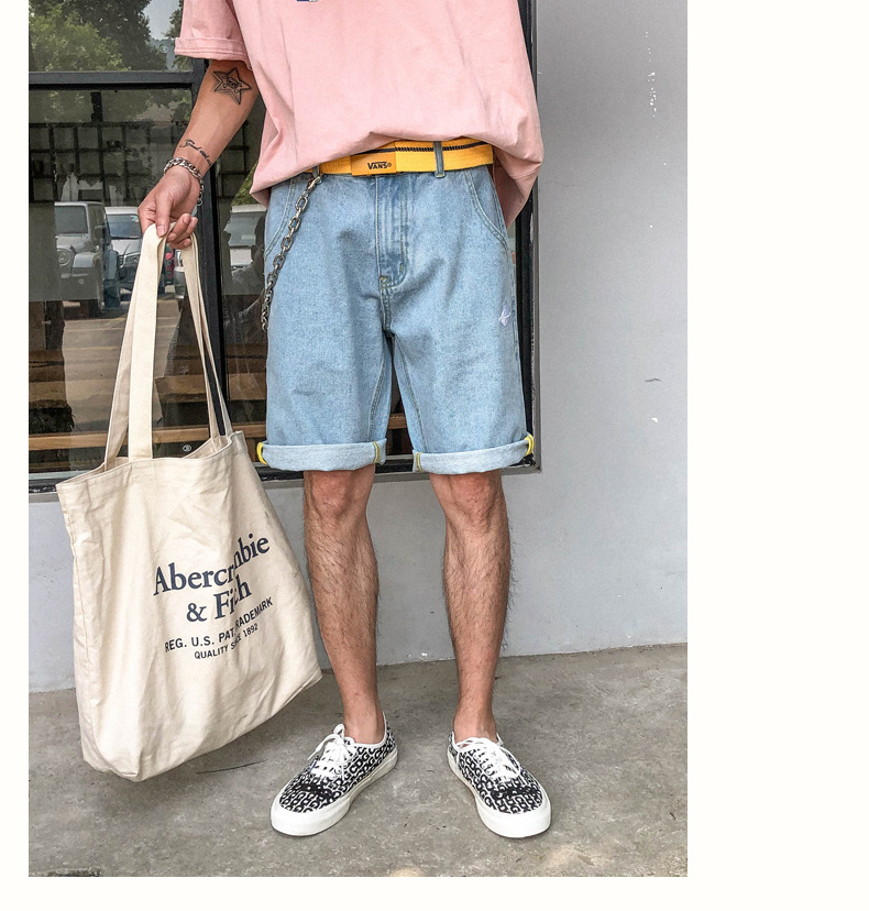 Denim k wide-leg pants, men's loose and trendy ins brand jeans, men's shorts, Hong Kong style trendy thin capri pants Specification image