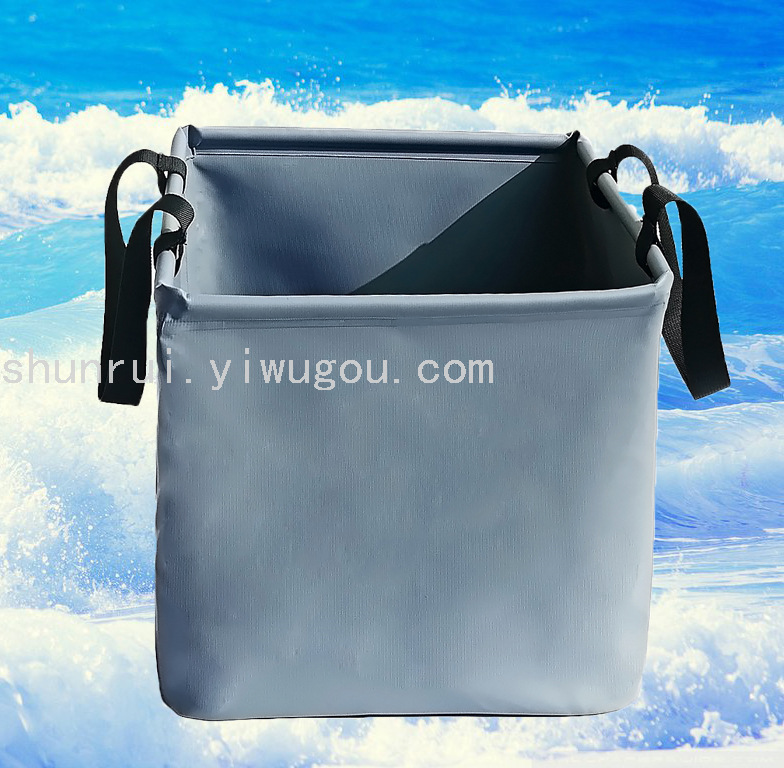 方形折叠提水桶 pvc夹网布沙滩海边洗漱方桶