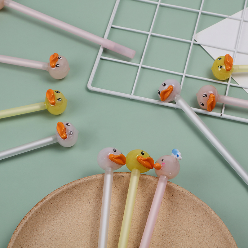 Creative new cartoon acrylic cute little yellow duck gel pen carbon black cute water-based pen student batch details Picture
