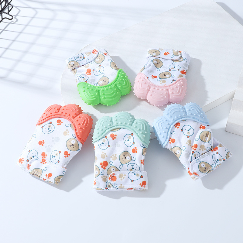 漂亮印花卡通熊硅胶手套牙胶 儿童磨牙玩具硅胶牙胶 手套式磨牙器