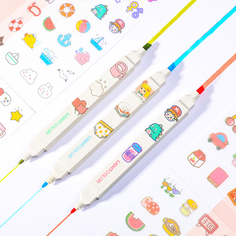 Morandi colored highlighters for students, roughening key point marker pens, box-packed stationery, double-headed highlighters Application Scenario